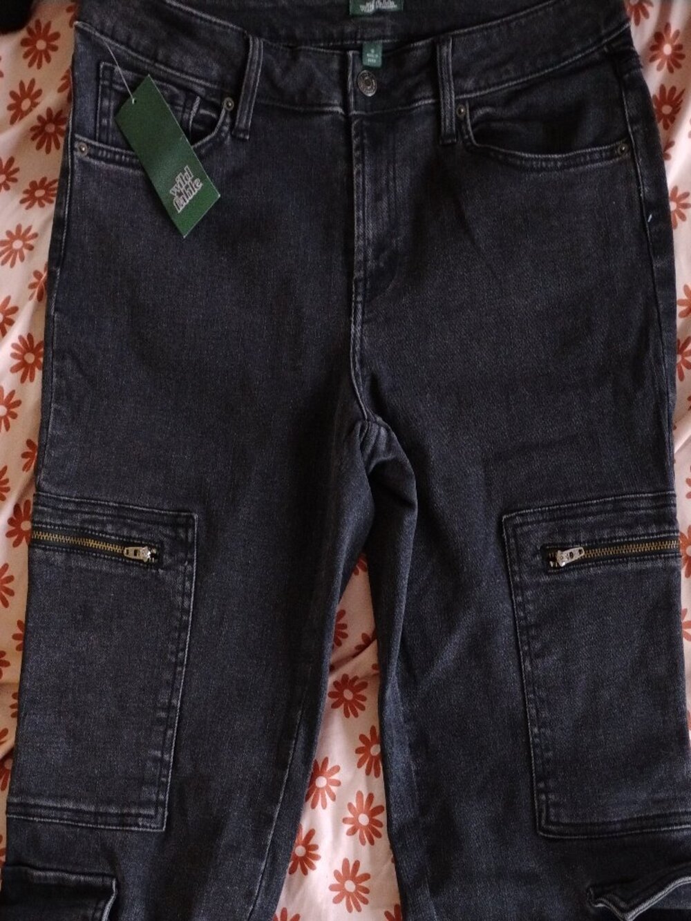 NWT Wild Fable High-Rise Multi-Pocket Cargo Jeans - Black Wash - Size 12